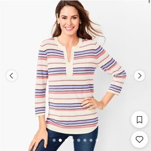 NWT Talbots Linen‎ Blend Split Neck Striped Sweater Size XL Petite